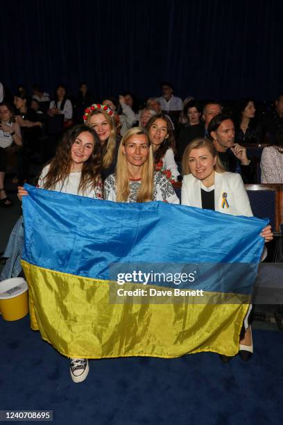 Guest, Ela Czuruk and Wife of Ukraine's ambassador to the UK Inna Prystaiko attend the LITKOVSKAYA show during Kornit Fashion Week, with an...