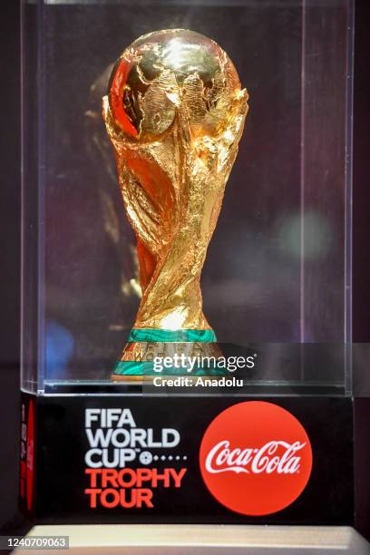 The World Cup Trophy is on display at Sheikh Jaber Al Ahmed Cultural Centre after it was brought to Kuwait within the 2022 FIFA World Cup Trophy Tour...