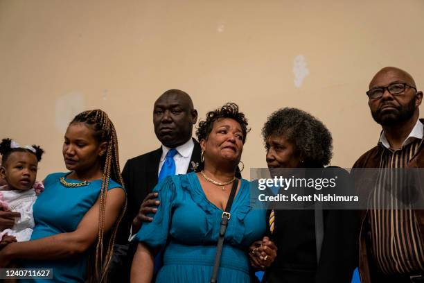 Members of the family of the late Ruth Whitfield, including granddaughter Kamilah Whitfield, Angela Crawley, and Robin Harris, with attorney Ben...