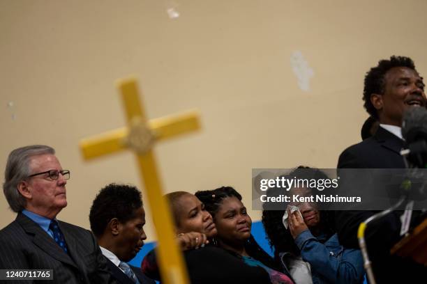 Members of the Whitfield family and their attorneys are seen during a news conference with Attorney Ben Crump and other members of the family of the...