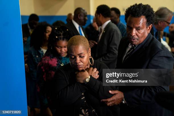 Tiffany Whitfield, along with Garnell Whitfield Jr., depart from a news conference with Attorney Ben Crump and members of the family of the late Ruth...