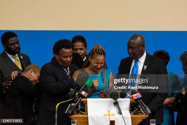 Kamilah Whitfield, granddaughter of the late Ruth Whitfield speaks during a news conference with Attorney Ben Crump and members of the family of the...