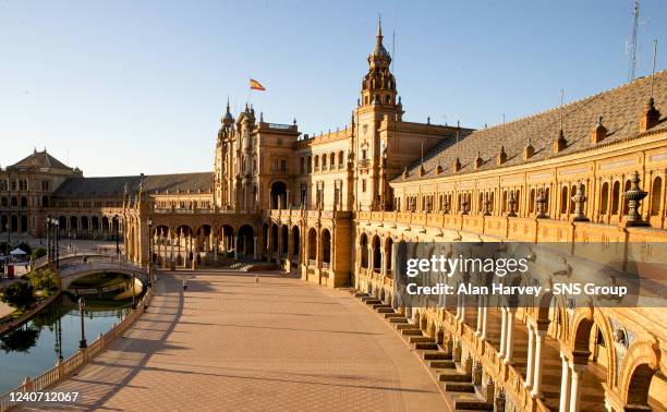 General view of the Plaza de Espana in Seville ahead of the UEFA Europa League Final, on May 16 in Sevilla, Spain.