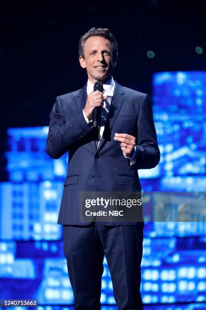 NBCUniversal Upfront in New York City on Monday, May 16, 2022 -- Pictured: Seth Meyers, Late Night with Seth Meyers on NBC --
