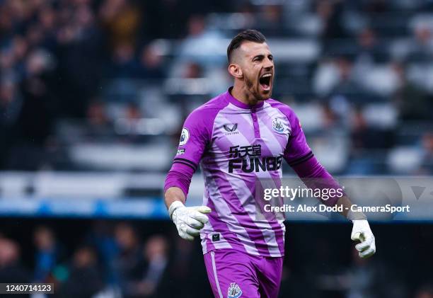 Newcastle United's Martin Dubravka celebrates his side's second goal during the Premier League match between Newcastle United and Arsenal at St....