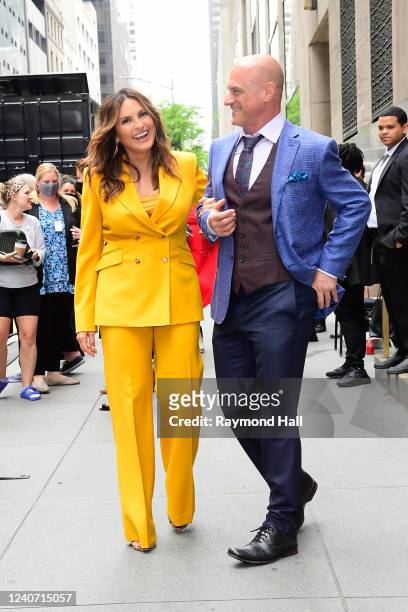 Mariska Hargitay and Christopher Meloni are seen attending 2022 NBCUniversal Upfront at Radio City Music Hall in Midtown on May 16, 2022 in New York...