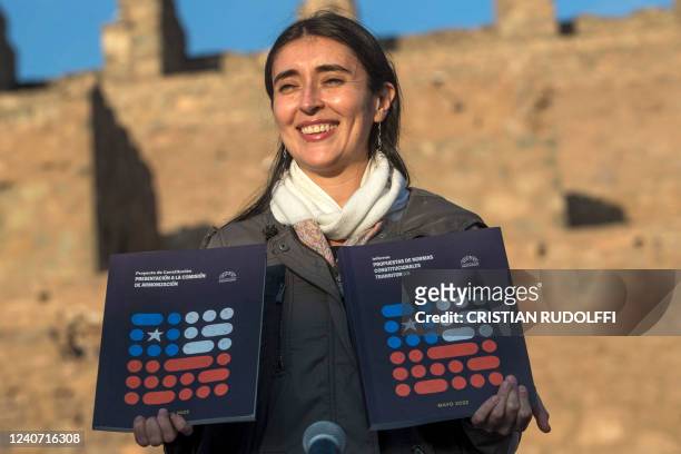 The President of the Constitutional Convention, Maria Elisa Quinteros, officially presents draft of the new constitution, at the Ruinas de Huanchaca...