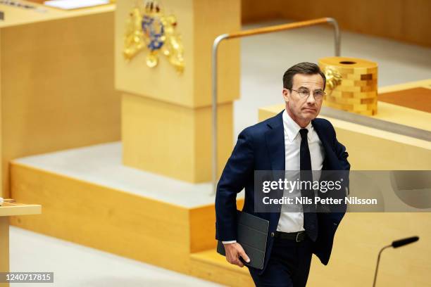 Ulf Kristersson, leader of the Moderate Party during a debate about Swedens application to join NATO at Riksdagen on May 16, 2022 in Stockholm,...