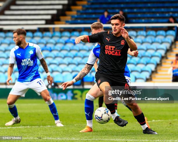 Blackpool's Jake Daniels during the Sky Bet Championship match between Peterborough United and Blackpool at London Road Stadium on May 7, 2022 in...