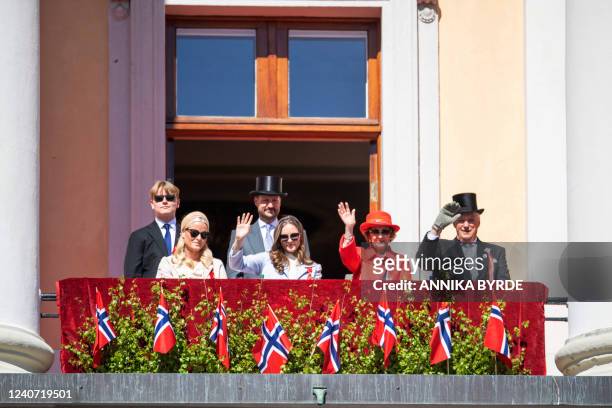 Norway's Prince Sverre Magnus, Crown Princess Mette-Marit, Crown Prince Haakon, Princess Ingrid Alexandra, Queen Sonja and King Harald of Norway...