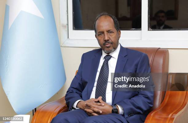 Hassan Sheikh Mohamud, newly elected President of Somalia, talks to press during an exclusive interview in Mogadishu, Somalia on May 16, 2022.