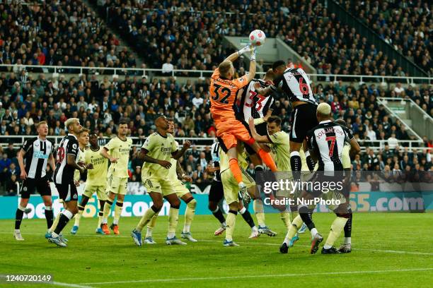 Aaron Ramsdale of Arsenal punches the ball away during the Premier League match between Newcastle United and Arsenal at St. James's Park, Newcastle...