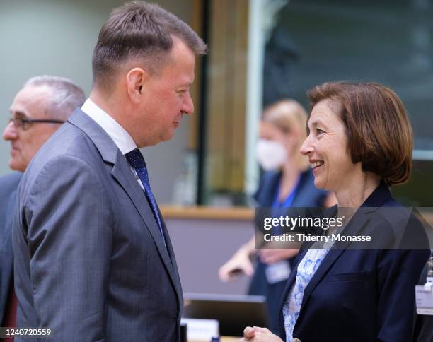 Polish Minister of National Defence Mariusz Blaszczak talks with the French Minister of the Armed Forces Florence Parly prior the start of an EDA...