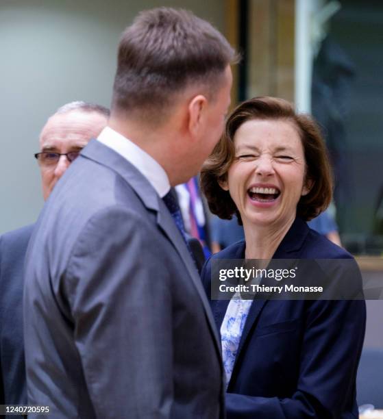 Polish Minister of National Defence Mariusz Blaszczak talks with the French Minister of the Armed Forces Florence Parly prior the start of an EDA...