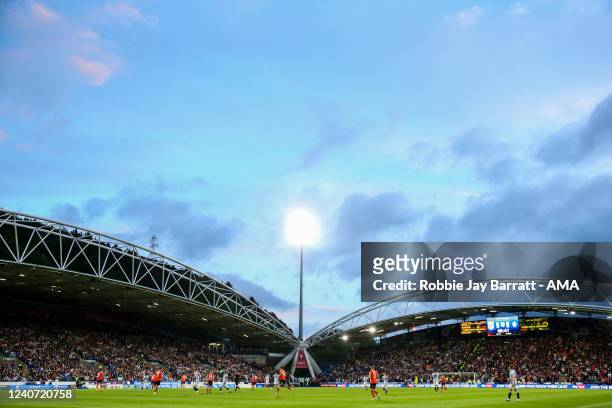 General view of match action at The John Smiths Stadium, home stadium of Huddersfield Town during the Sky Bet Championship Play-Off Semi Final 2nd...