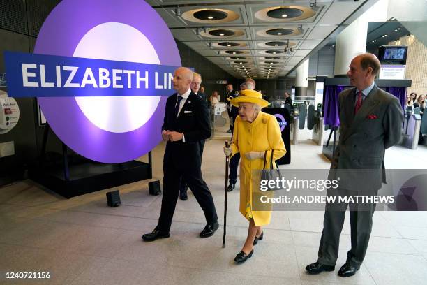 Britain's Queen Elizabeth II and her son Britain's Prince Edward, Earl of Wessex visit to Paddington Station in London on May 17 to mark the...