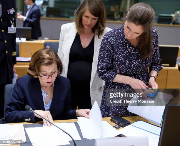 French Minister of the Armed Forces Florence Parly is looking at papers prior to the start of an EU Defence Ministers meeting in the Europa, the EU...