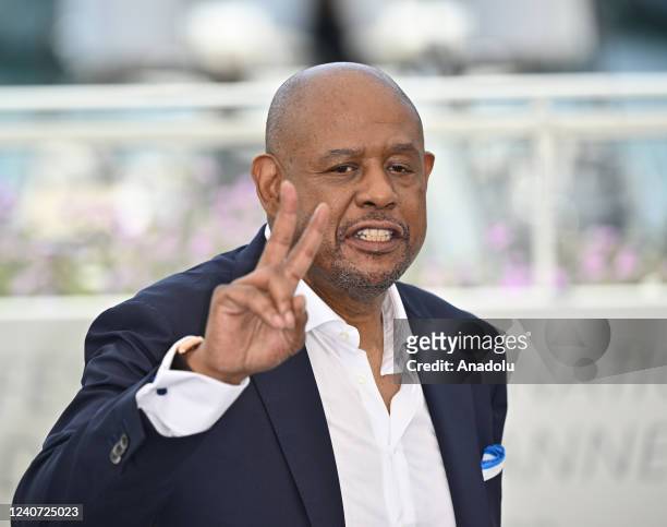 Actor Forest Whitaker poses during a photocall before receiving the Honorary Palme D'Or, the Lifetime Achievement Award at the Jury at the 75th...