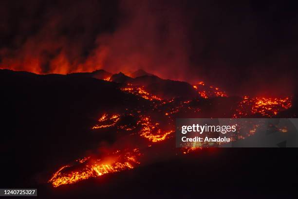 May 16: A photo shows a new eruption at Volcano Etna, from Valley of the Ox in the territory of Milo, near Catania, Italy on May 16, 2022. The new...