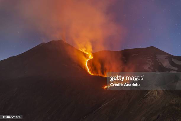 May 16: A photo shows a new eruption at Volcano Etna, from Valley of the Ox in the territory of Milo, near Catania, Italy on May 16, 2022. The new...