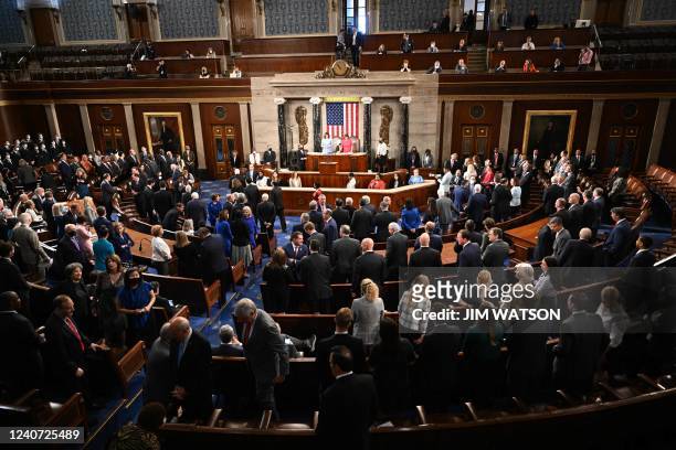 Members of Congress gather in the House Chamber prior to the address of Greek Prime Minister Kyriakos Mitsotakis during a joint session of Congress...