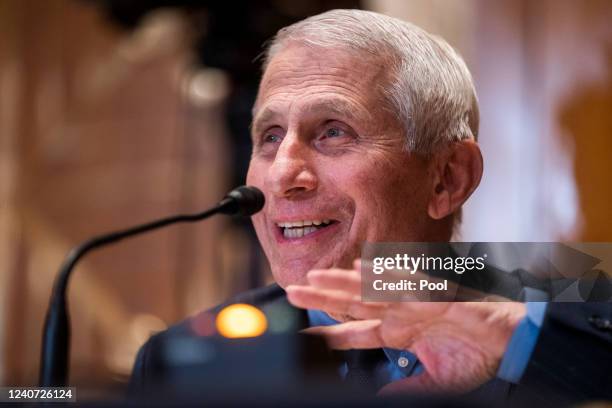 Director of the National Institute of Allergy and Infectious Diseases Dr. Anthony Fauci testifies during the Senate Appropriations Subcommittee on...