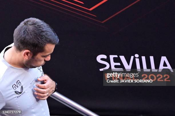 Rangers' Dutch manager Giovanni van Bronckhorst leaves after a training session, on the eve of the Europa League final football match between...