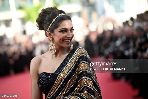 Indian actress and Jury member of the Official Selection Deepika Padukone smiles as she arrives to attend the screening of "Final Cut " ahead of the...