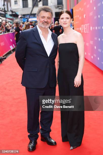 Steven Moffat and Rose Leslie attend Sky's Up Next event at the Theatre Royal Drury Lane on May 17, 2022 in London, England.