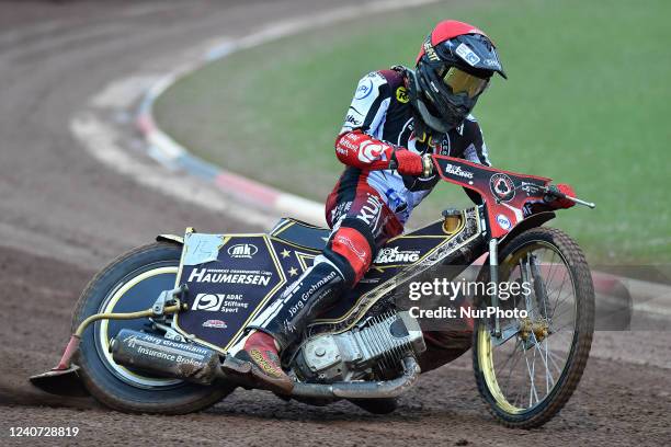 Norick Blodorn of Belle Vue ATPI Aces during the SGB Premiership match between Belle Vue Aces and King's Lynn Stars at the National Speedway Stadium,...