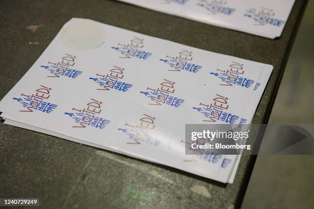 Stickers for voters at a polling location in Philadelphia, Pennsylvania, US, on Tuesday, May 17, 2022. Pennsylvania is at the heart of a dramatic...