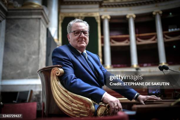 President of the French National Assembly Richard Ferrand poses during a photo session at the French National Assembly in Paris on May 17, 2022.