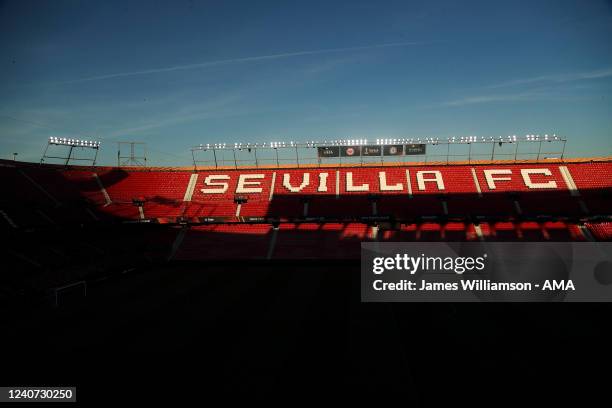 General view of the Estadio Ramon Sanchez Pizjuan host of the UEFA Europa League Final 2022 and home stadium of Sevilla FC on May 17, 2022 in...