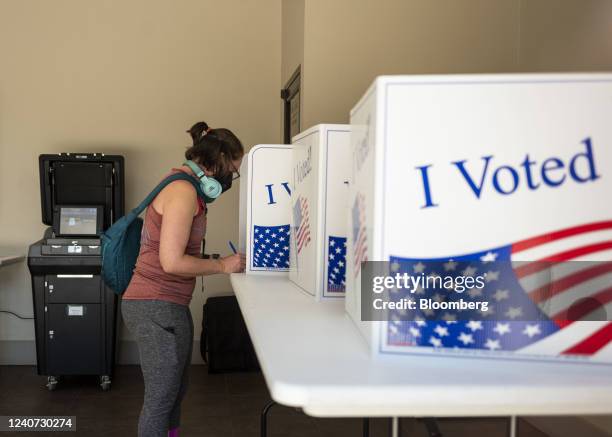 Voter casts a ballot at a polling location in Pittsburgh, Pennsylvania, on Tuesday, May 17, 2022. Pennsylvania is at the heart of a dramatic midterm...