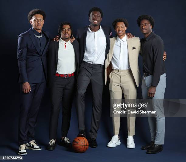 Prospects, Paulo Banchero, Trevor Keels, Mark Williams, Wendell Moore and AJ Griffin poses for a portrait during the 2022 NBA Draft Lottery at...