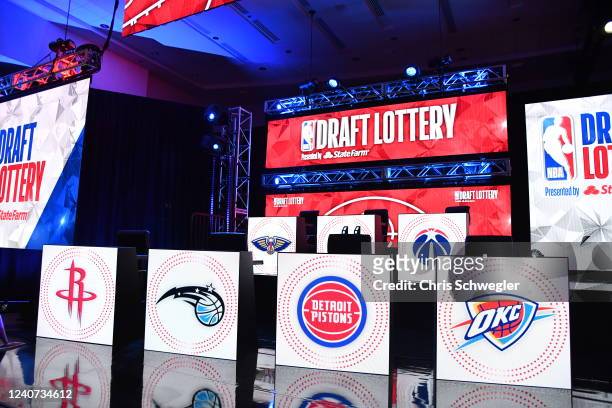 View of signage during the 2022 NBA Draft Lottery at McCormick Place on May 17, 2022 in Chicago, Illinois. NOTE TO USER: User expressly acknowledges...