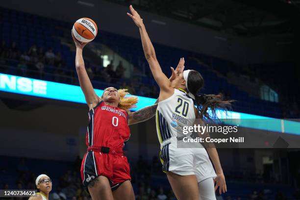 Shakira Austin of the Washington Mystics shoots the ball against the Dallas Wings on May 17, 2022 at College Park Center in Arlington, TX. NOTE TO...