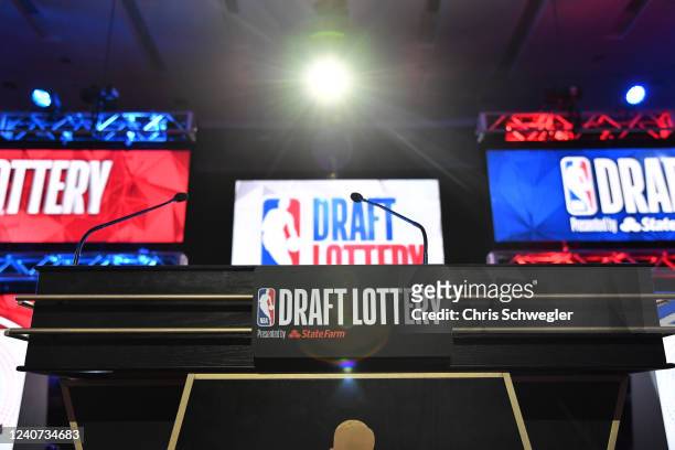 View of signage during the 2022 NBA Draft Lottery at McCormick Place on May 17, 2022 in Chicago, Illinois. NOTE TO USER: User expressly acknowledges...