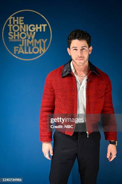 Episode 1655 -- Pictured: Singer Nick Jonas poses backstage on Tuesday, May 17, 2022 --