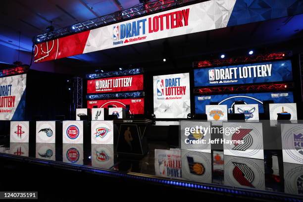 Wide view of the stage during the 2022 NBA Draft Lottery at McCormick Place on May 17, 2022 in Chicago, Illinois. NOTE TO USER: User expressly...