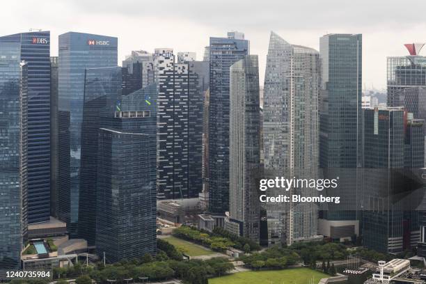 The Marina Bay Financial District in Singapore, on Monday, May 16, 2022. Singapore is scheduled to release its first-quarter gross domestic product...