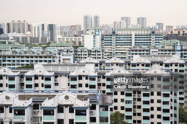 Blocks of public housing in Singapore, on Sunday, May 15, 2022. Singapore is scheduled to release its first-quarter gross domestic product figures on...