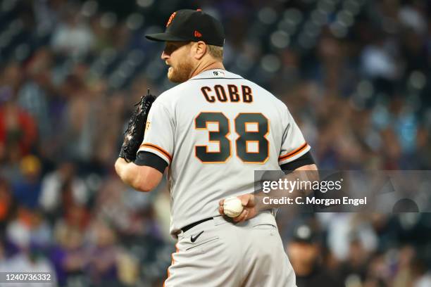 Alex Cobb of the San Francisco Giants pitches during the fourth inning against the Colorado Rockies at Coors Field on May 17, 2022 in Denver,...