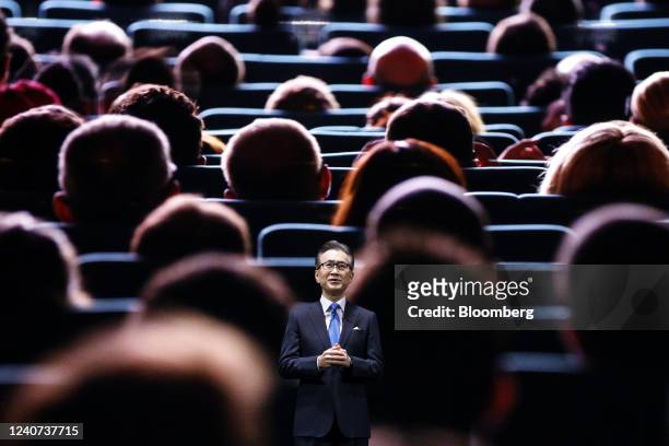 Kenichiro Yoshida, chairman, president and chief executive officer of Sony Group Corp., speaks during a news conference in Tokyo, Japan, on...