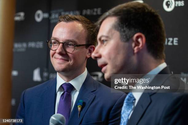 Chasten Buttigieg and his husband Pete Buttigieg attends the 23rd annual Mark Twain Prize for American Humor at the Kennedy Center in Washington,...