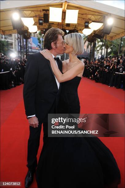 Stairs of the movie "Vengeance" at the 62nd Cannes Film Festival In Cannes, France On May 17, 2009- Picture shows: Johnny Hallyday, Laetitia Hallyday.