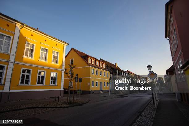 Terraced housing in the old town of Schwedt, Germany, on Monday, May 9, 2022. A plan to ban Russian oil imports by the end of the year threatens to...