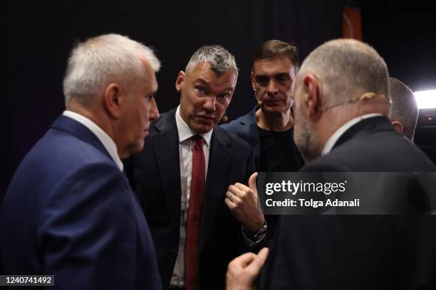 Zeljko Obradovic, head coach of Partizan, Sarunas Jasikevicius, Head Coach of FC Barcelona, Georgios Bartzokas, Head Coach of Olympiacos Piraeus and...