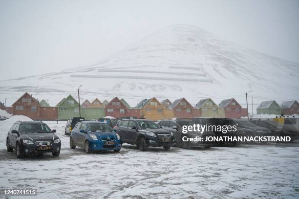 Heavy snowfall over Longyearbyen, on May 9 on Spitsbergen island, in Svalbard Archipelago, northern Norway.