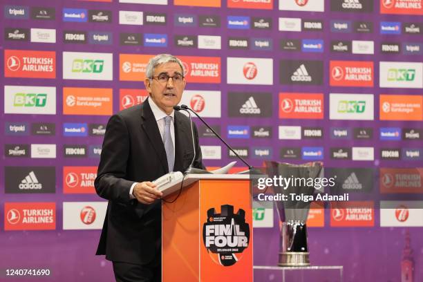 Jordi Bertomeu, Euroleague Basketball CEO talks during the 2022 Turkish Airlines EuroLeague Final Four Belgrade Opening Press Conference & Awards at...